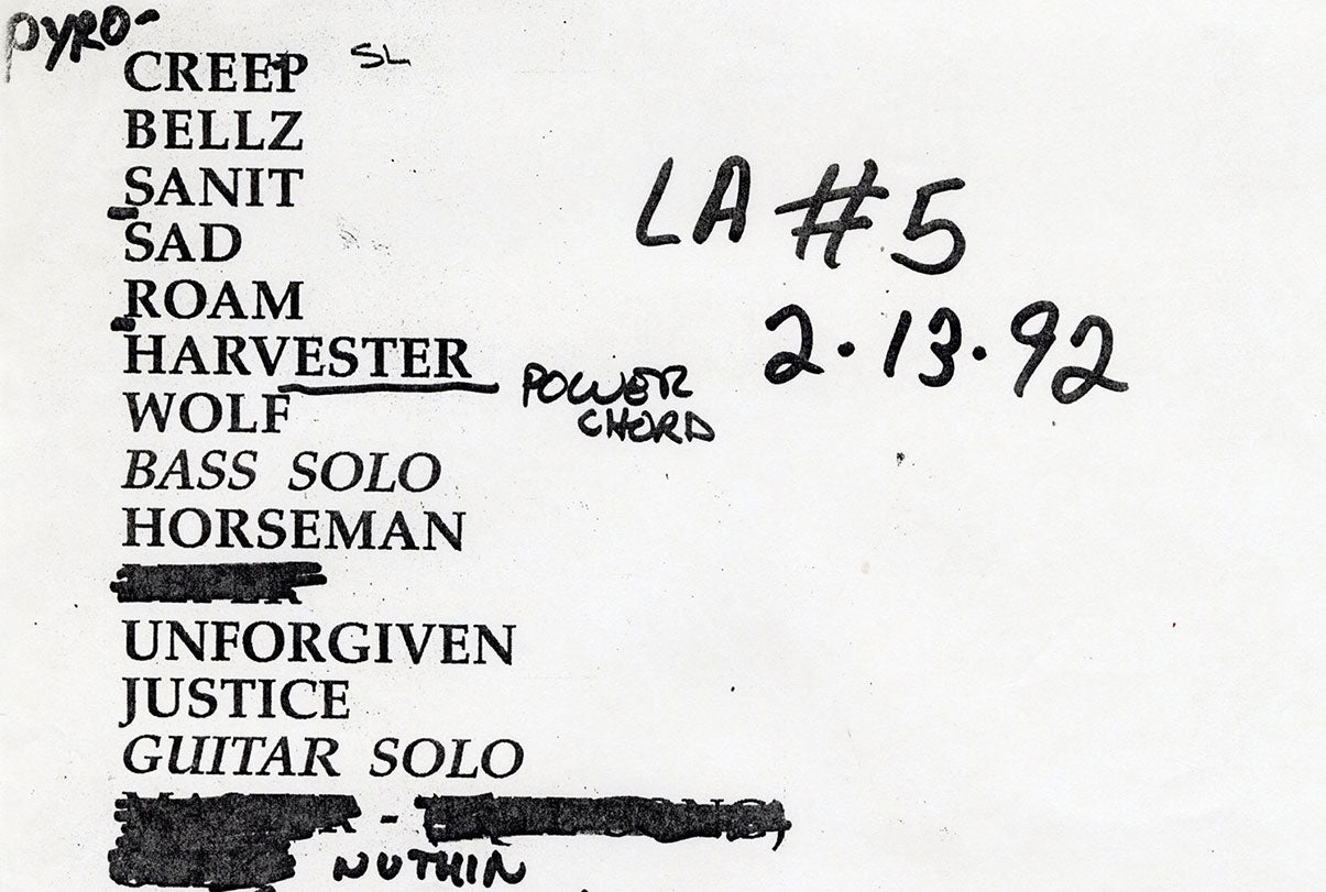 Typed Set List with Notes, Los Angeles