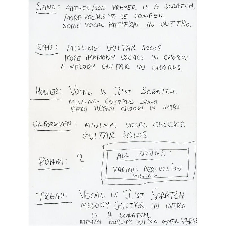 The Black Album Handwritten Production Notes