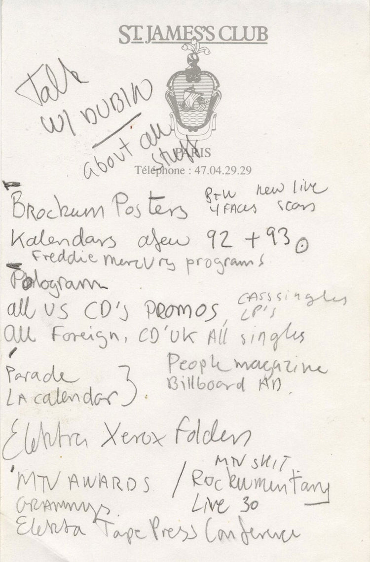 Lars Ulrich's Handwritten Note