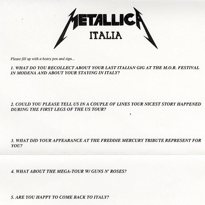 Metallica Italia Questionnaire