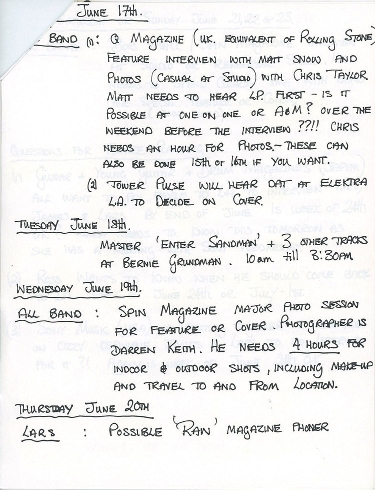 Press Schedules, June 1991