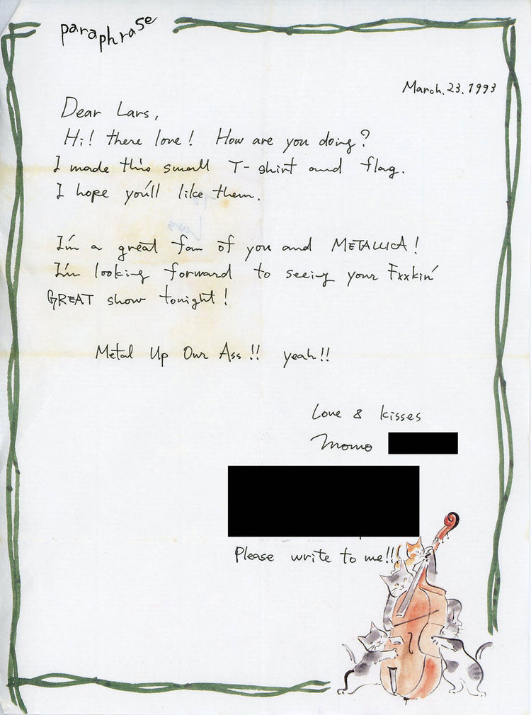 Fan Letter to Lars Ulrich from Japan, 1993
